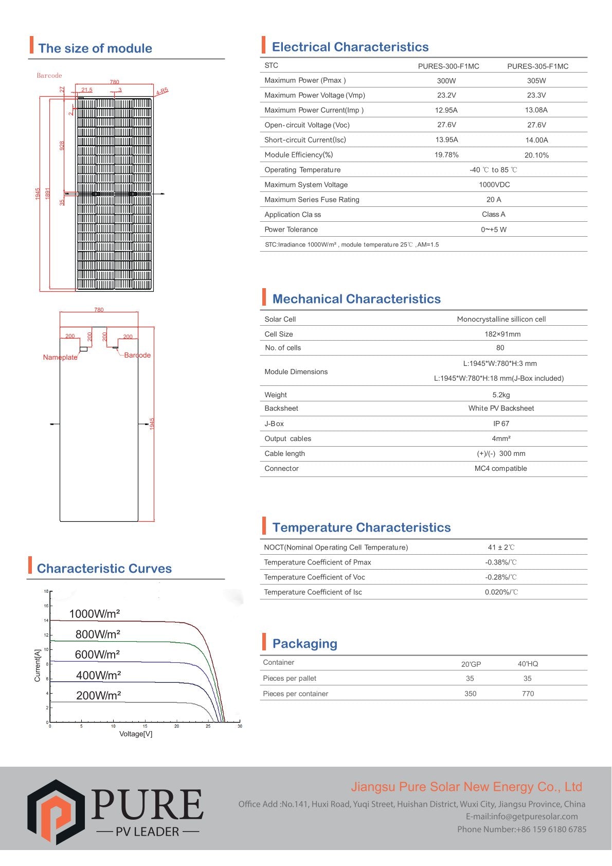 Pure Solar Flexibles Solarmodul 305W